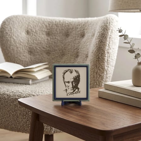 Atatürk Portreli Premium Masaüstü Aksesuarı, Modern Yaşam Alanlarına Estetik Katan Dekoratif 10x10cm