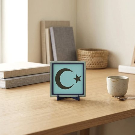 Ay-Yıldız Yazılı Butik Dekoratif Parça, Mekanınızda Huzurlu ve Şık Bir Köşe Oluşturun 10x10 cm