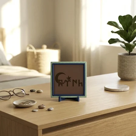 Hilal ve Göktürkçe TÜRK Yazılı Modern Dekoratif Obje, Mekanınıza Tarihi Bir Derinlik Katın 10x10 cm