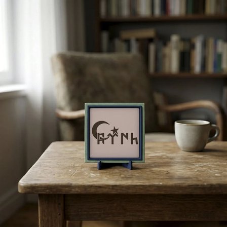 Minimal Ay-Yıldız ve Göktürkçe TÜRK Masaüstü Süs, Estetik ve Tarihi Değerin Modern Buluşması 10x10cm