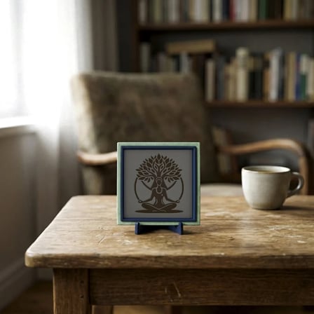 Hayat Ağacı Motifli ve Meditasyon Figürlü Dekoratif Parça, Sevdikleriniz İçin Hediye 10x10 cm