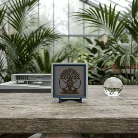 Hayat Ağacı Motifli ve Meditasyon Figürlü Dekoratif Parça, Sevdikleriniz İçin Hediye 10x10 cm