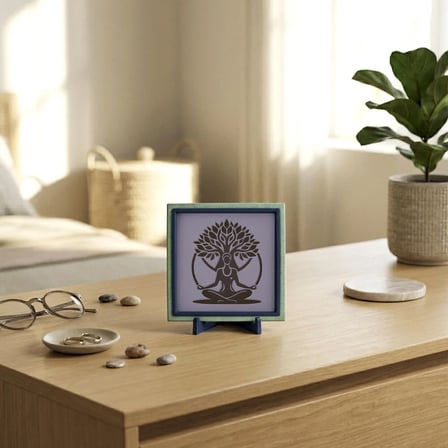 Modern Çizgilerle Hayat Ağacı ve Meditasyon Dekoratif Obje, Yaşam Alanınıza Özgün Tasarım 10x10 cm
