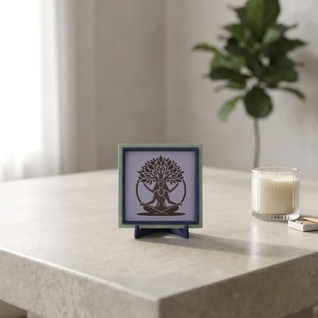 Modern Çizgilerle Hayat Ağacı ve Meditasyon Dekoratif Obje, Yaşam Alanınıza Özgün Tasarım 10x10 cm