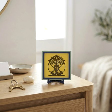Hayat Ağacı ve Meditasyon Figürü Butik Dekoratif Aksesuar, Huzurlu ve Şık Bir Köşe Oluşturun 10x10cm