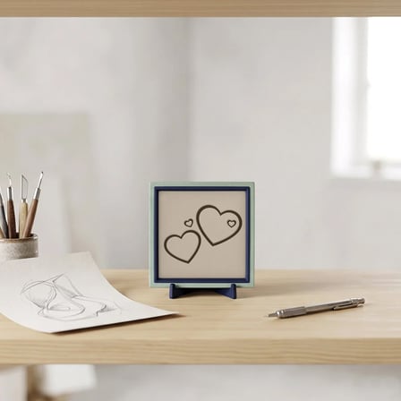 Modern Çizgilerle İkili Kalp Dekoratif Obje, Yaşam Alanlarınız İçin Özgün ve Dengeli Tasarım 10x10cm