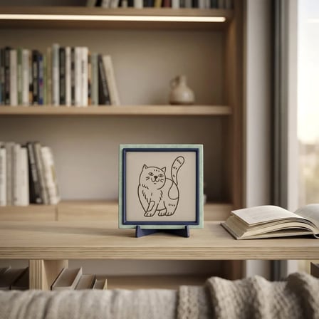 Çağdaş Tasarım Kedi Motifli Dekoratif Parça, Çalışma Masanız İçin Anlam Dolu Özel Hediye 10x10 cm