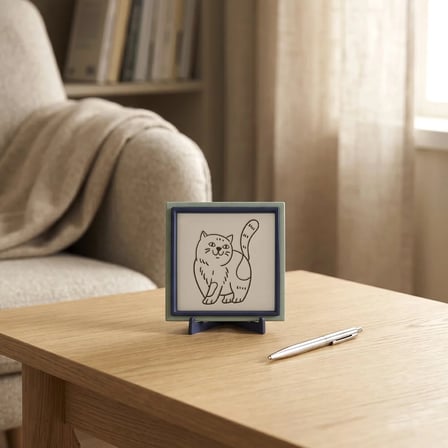 Çağdaş Tasarım Kedi Motifli Dekoratif Parça, Çalışma Masanız İçin Anlam Dolu Özel Hediye 10x10 cm