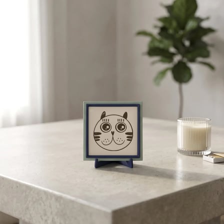 Çağdaş Tasarım Şaşkın Kedi Motifli Dekoratif Parça, Çalışma Masanız İçin Anlam Dolu Hediye 10x10 cm