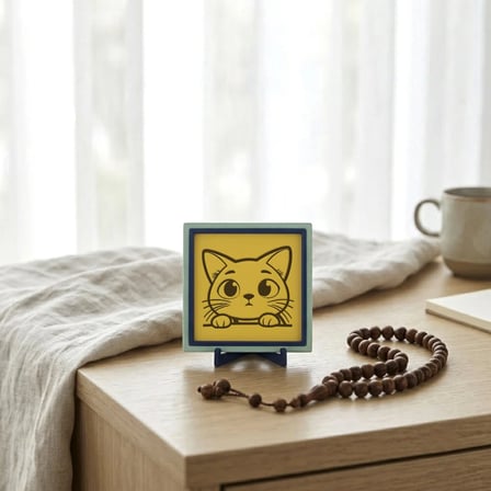 Kedi Yüzü Tasarımlı Modern Dekoratif Obje, Sevdiklerinize Neşe Değeri Yüksek ve Şık Armağan 10x10 cm