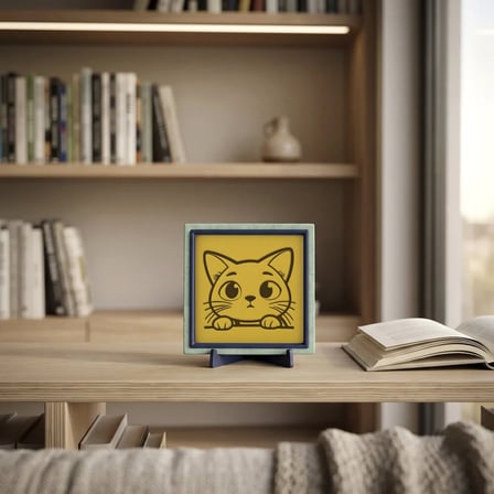 Kedi Yüzü Tasarımlı Modern Dekoratif Obje, Sevdiklerinize Neşe Değeri Yüksek ve Şık Armağan 10x10 cm