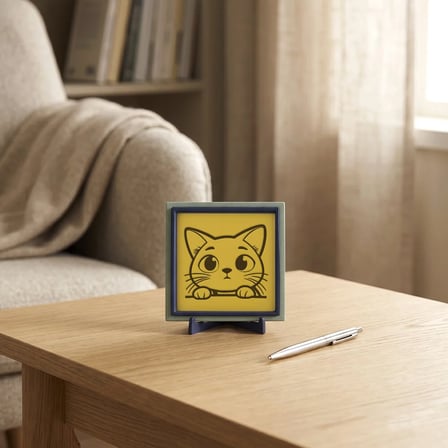 Kedi Yüzü Tasarımlı Modern Dekoratif Obje, Sevdiklerinize Neşe Değeri Yüksek ve Şık Armağan 10x10 cm