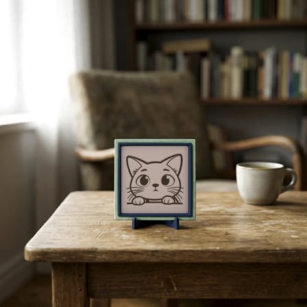 Meraklı Kedi Motifli Şık ve Modern Dekoratif Obje, Yaşam Alanınıza Neşe Katan Estetik Hatıra 10x10cm