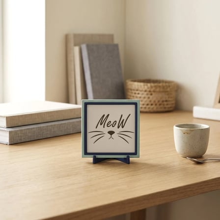 Çağdaş Tasarım Meow Motifli Dekoratif Parça, Çalışma Masanız İçin Anlam Dolu Özel Hediye 10x10 cm