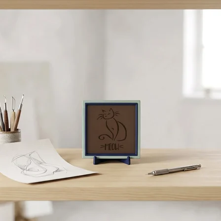 Oturan Kedi ve Meow Yazılı Modern Dekoratif Obje, Ev ve Ofis İçin Zarif Aksesuar 10x10 cm