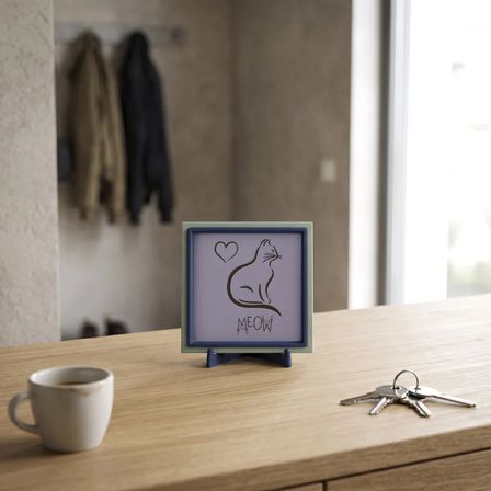 Meow ve Kalp Temalı Şık Dekoratif Obje, Yaşam Alanınız İçin Sempatik Değerli Bir Hediye 10x10 cm