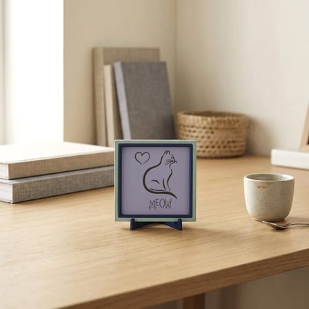 Meow ve Kalp Temalı Şık Dekoratif Obje, Yaşam Alanınız İçin Sempatik Değerli Bir Hediye 10x10 cm