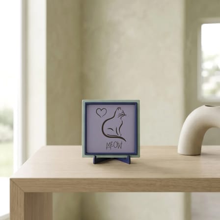 Meow ve Kalp Temalı Şık Dekoratif Obje, Yaşam Alanınız İçin Sempatik Değerli Bir Hediye 10x10 cm