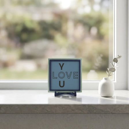 Love You Temalı Özel Tasarım Dekoratif Hatıra, Ev ve Ofisiniz İçin Anlam Dolu Masaüstü Parçası 10x10