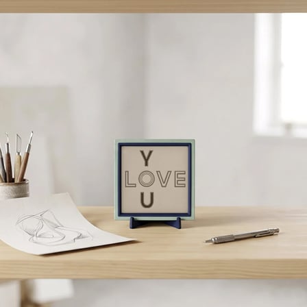 Minimalist Love You Yazılı Dekoratif Parça, Çalışma Masanız İçin Modern ve Sempatik Detay 10x10 cm