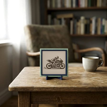 Çağdaş Tasarım Yarış Motoru Motifli Dekoratif Parça, Çalışma Masanız İçin Özel Tasarım 10x10 cm