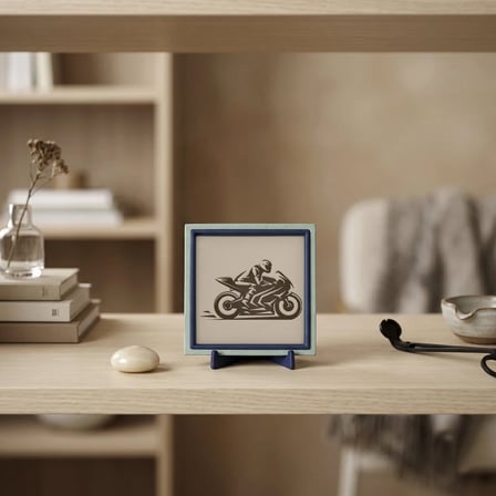 Çağdaş Tasarım Yarış Motoru Motifli Dekoratif Parça, Çalışma Masanız İçin Özel Tasarım 10x10 cm