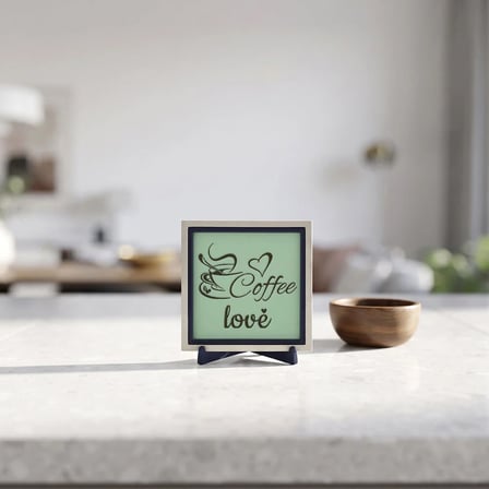 Coffee Love Yazılı Modern Dekoratif Obje, Kahve Tutkunları İçin Şık Bir Parça 10x10 cm