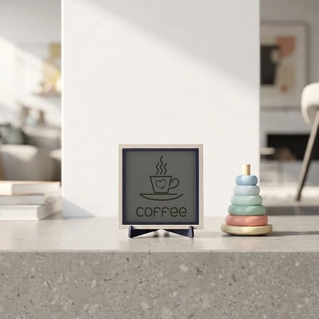 Minimalist Kahve ve Kalp Simgeli Dekoratif Obje, Yaşam Alanınıza Huzur Katan Parça 10x10 cm
