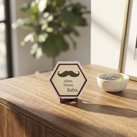 Tipografik Adam Efsane Baba Dekoratif Parça, Çalışma Alanlarına Estetik Katan Minimalist Obje 10x10 cm