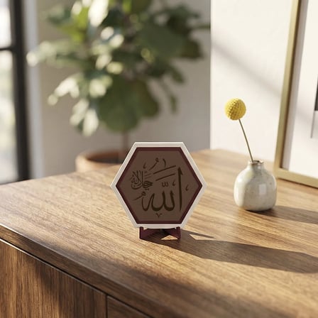 Allah Yazılı Modern Dekoratif Obje, Ev ve Ofis İçin Manevi Değer Taşıyan Şık Masaüstü Aksesuarı 10x10 cm