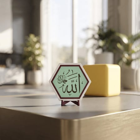 Allah Yazılı Hat Sanatı Tasarımlı Dekoratif Masaüstü Objesi, Yaşam Alanlarına Huzur Katan Anlamlı Hediye 10x10 cm