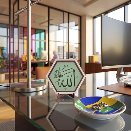 Allah Yazılı Hat Sanatı Tasarımlı Dekoratif Masaüstü Objesi, Yaşam Alanlarına Huzur Katan Anlamlı Hediye 10x10 cm
