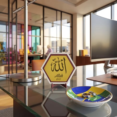 Manevi Esintili Allah (C.C.) Temalı Dekoratif Obje, Minimalist Yaşam Alanları İçin Şık Tasarım 10x10 cm