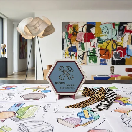 Minimalist tasarım evimizin baş tamircisi baba masaüstü aksesuarı, çalışma masaları için özel, şık bir tamamlayıcı 10x10 cm
