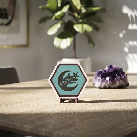 Göktürkçe Türk Yazısı Kurt Silüeti ve Ay Yıldız İkonlu Masaüstü Dekoratif Süsü Ofis Masaları İçin Modern Parça 10x10 cm