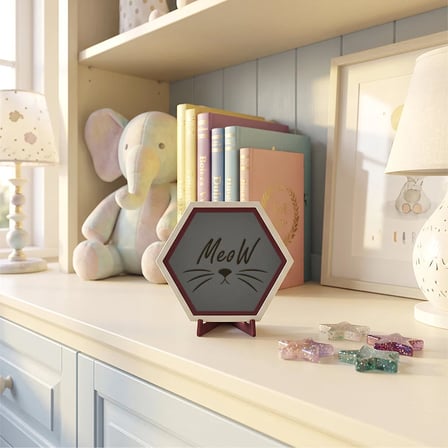 Minimalist Meow Yazılı ve Bıyık Motifli Masaüstü Dekoratif Obje Yaşam Alanlarınıza Estetik ve Zarafet Katan Parça 10x10 cm