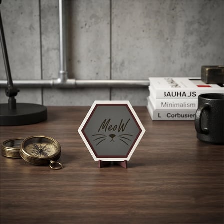 Minimalist Meow Yazılı ve Bıyık Motifli Masaüstü Dekoratif Obje Yaşam Alanlarınıza Estetik ve Zarafet Katan Parça 10x10 cm