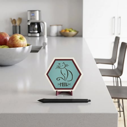 Estetik Kedi ve Meow Yazılı Masaüstü Aksesuarı Çalışma Alanlarınıza Estetik Katan Modern Özel Tasarım Ürün 10x10 cm