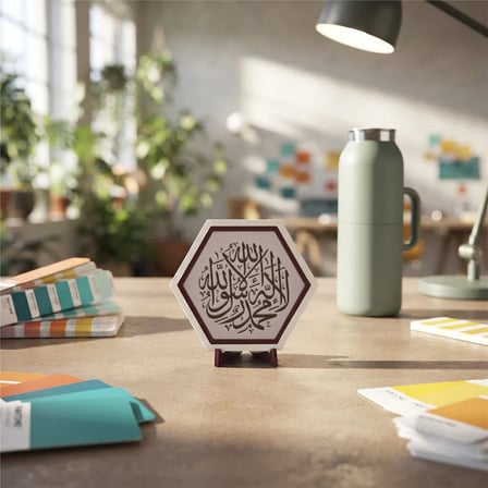 Kelime-i Tevhid Yazılı Çağdaş Tasarım Dekoratif Masaüstü Süsü, Özgün Ev ve Ofis Hediyesi 10x10 cm