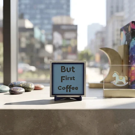 Kahve Tutkunlarına Özel "But First Coffee" Yazılı Butik Masaüstü Objesi, Kahve Köşesi Dekorasyonu 10x10 cm