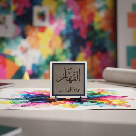Dua ve Hayır Vurgulu Mutlak Galip Simgesi El-Kahhar Yazısı Masaüstü Objesi - Sanatsal Bir Dekorasyon Dokunuşu, Ev Ziyaretine Özel Bir Armağan Olarak (Mini) 10x10 cm