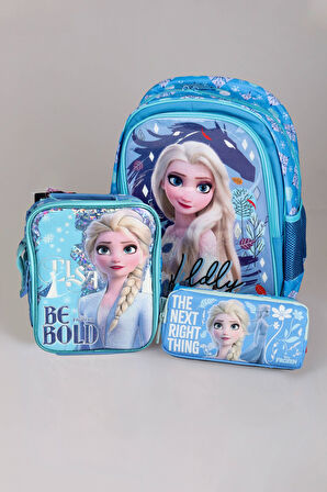 DEKOMUS LİSANSLI "MAVİ KARLAR ÜLKESİ ELSA KOLEKSİYONU" OKUL ÇANTASI,BESLENME ÇANTASI VE KALEM ÇANTASI 3'LÜSÜ 