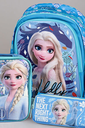 DEKOMUS LİSANSLI "MAVİ KARLAR ÜLKESİ ELSA KOLEKSİYONU" OKUL ÇANTASI,BESLENME ÇANTASI VE KALEM ÇANTASI 3'LÜSÜ 