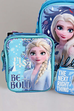 DEKOMUS LİSANSLI "MAVİ KARLAR ÜLKESİ ELSA KOLEKSİYONU" OKUL ÇANTASI,BESLENME ÇANTASI VE KALEM ÇANTASI 3'LÜSÜ 
