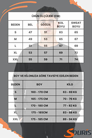 Erkek Siyah Sweatshirt Bisiklet Yaka Rahat Kalıp 3 iplik Şardonlu Nakışlı