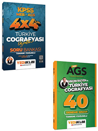 Yediiklim Yayınları KPSS MEB AGS 4x4 Türkiye Coğrafyası Soru ve 40 Deneme Sınavı Seti Hakan Bileyen