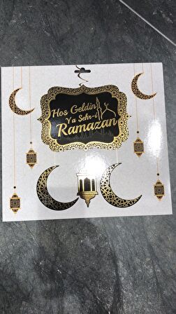 Gold-Siyah Hoşgeldin Ya Şehri Ramazan Tavan Süs + Led - Hoşgeldin Ramazan Banner Ramazan Sarkıt