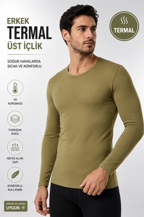 Erkek Termal Üst İçlik Uzun Kollu Bisiklet Yaka Esnek Yumuşak Dokulu Kışlık İçlik - 1 Adet