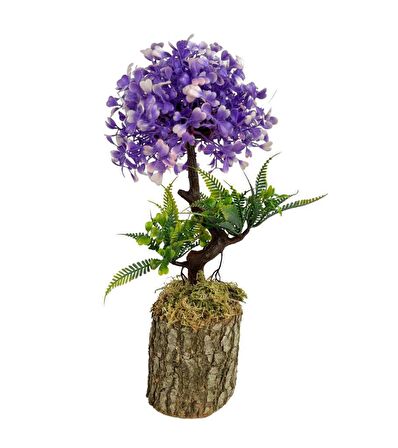 Bonsai Dekoratif Yapay Ağaç Yarım Top Kafalı Mor Bonzai 30CM