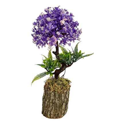 Bonsai Dekoratif Yapay Ağaç Yarım Top Kafalı Mor Bonzai 30CM